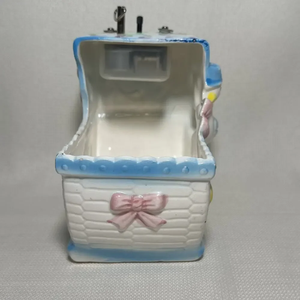Vintage Ceramic Baby Nursery Bassinet Planter Music Box Rock a bye baby